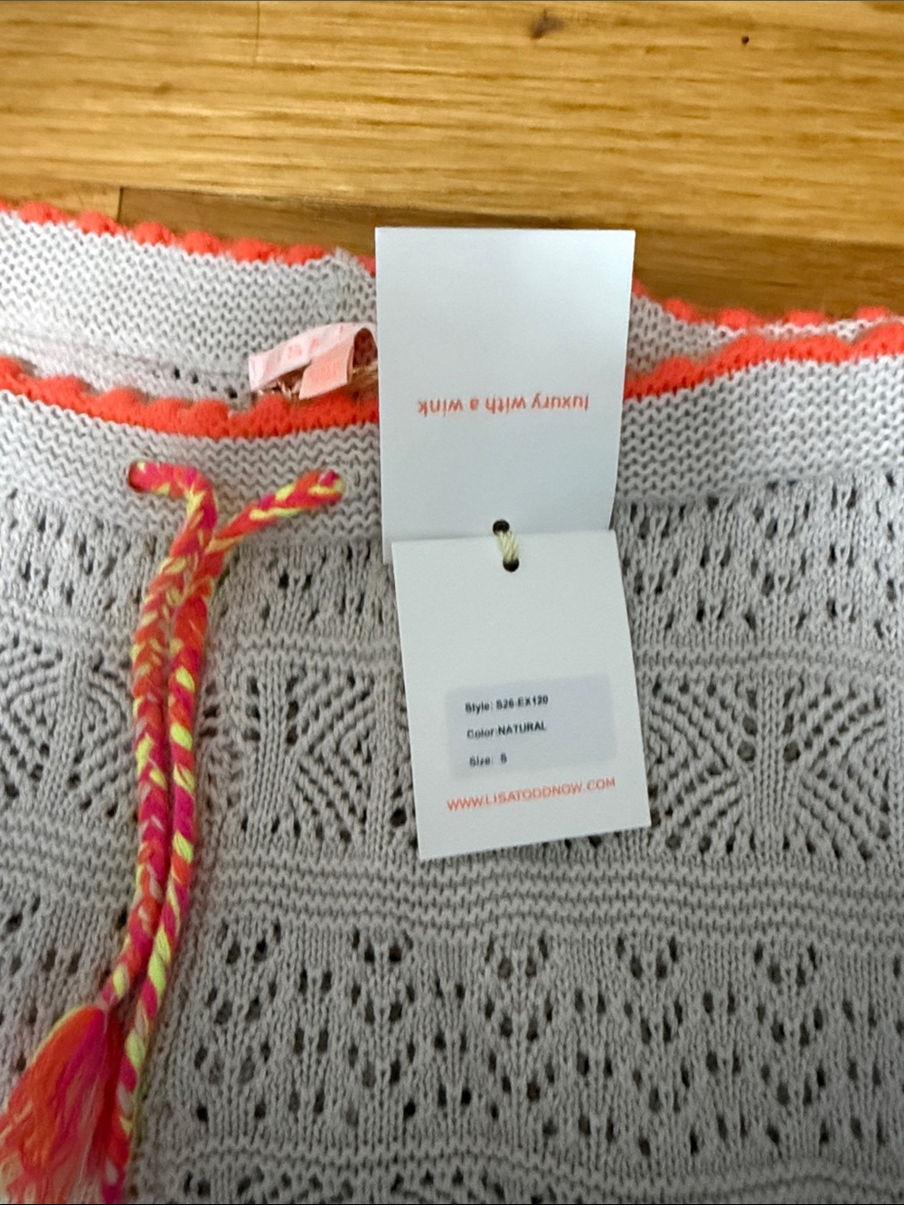 Lisa Todd Cream Crochet Shorts with Neon Coral Trim - Picture 5 of 7